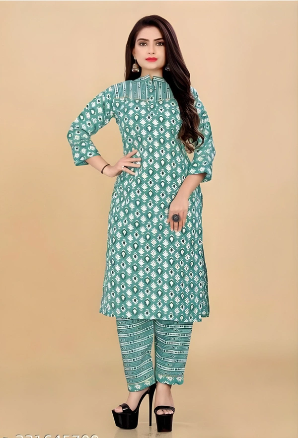 99 Fashion Bazaar Stright Kurti Set in Cotton Fabric  - Mint Green, XXL