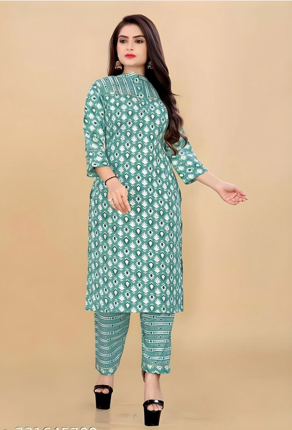 99 Fashion Bazaar Stright Kurti Set in Cotton Fabric  - Mint Green, XXL