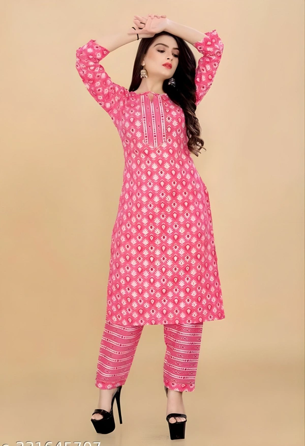 99 Fashion Bazaar Stright Kurti Set in Cotton Fabric  - Wild Watermelon, M