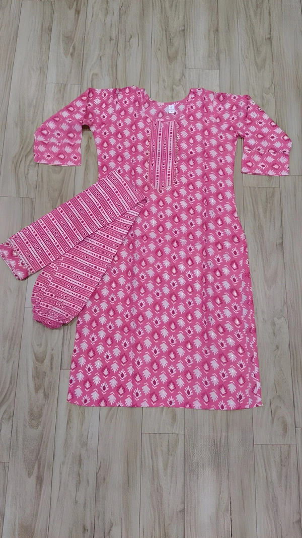 99 Fashion Bazaar Stright Kurti Set in Cotton Fabric  - Wild Watermelon, M