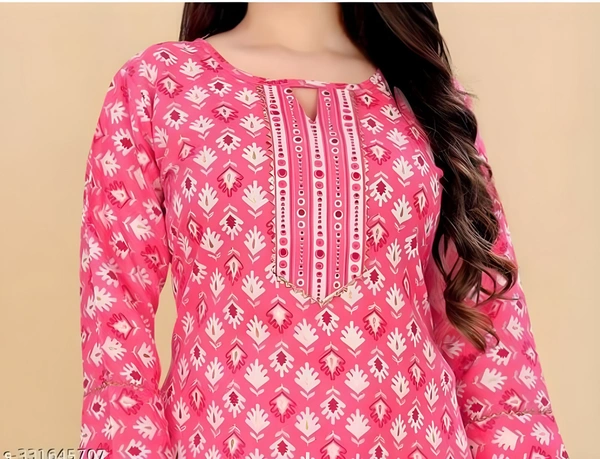 99 Fashion Bazaar Stright Kurti Set in Cotton Fabric  - Wild Watermelon, L