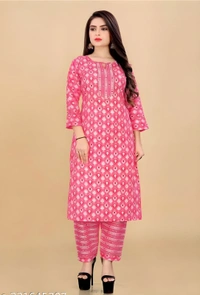 99 Fashion Bazaar Stright Kurti Set in Cotton Fabric  - Wild Watermelon, XXL