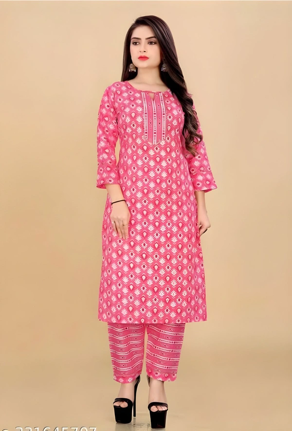 99 Fashion Bazaar Stright Kurti Set in Cotton Fabric  - Wild Watermelon, XXL
