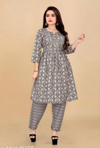 99 Fashion Bazaar Stright Kurti Set in Cotton Fabric  - Gray, XL