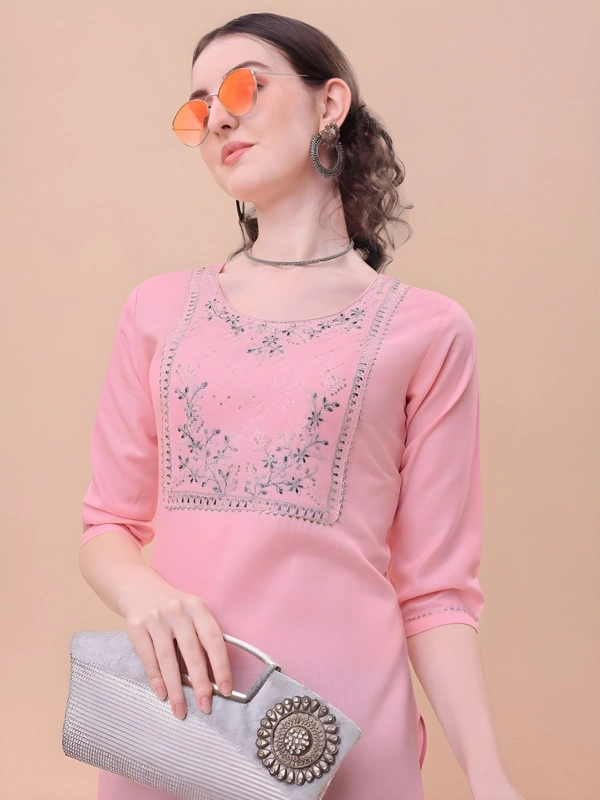 99 Fashion Bazaar Women's Cotton Blend Kurta Pant with Ethnic Embroidered Work Casual Wear - Pink, XXL