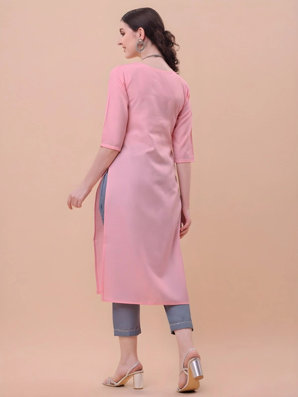 99 Fashion Bazaar Women's Cotton Blend Kurta Pant with Ethnic Embroidered Work Casual Wear - Pink, XXL
