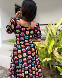 99 Fashion Bazaar A-Line Cotton Printed Dress - Black, L