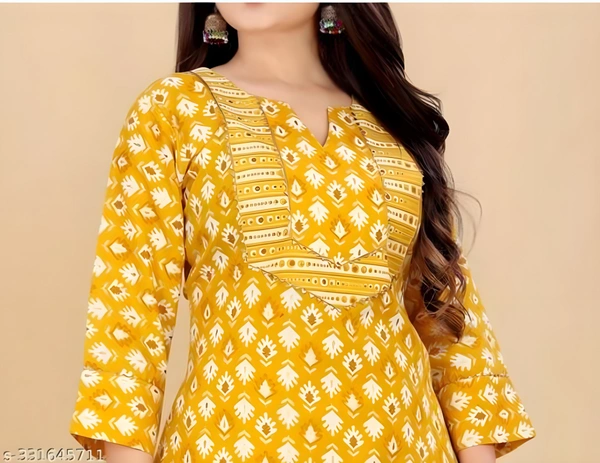 99 Fashion Bazaar Stright Kurti Set in Cotton Fabric  - Yellow, XL
