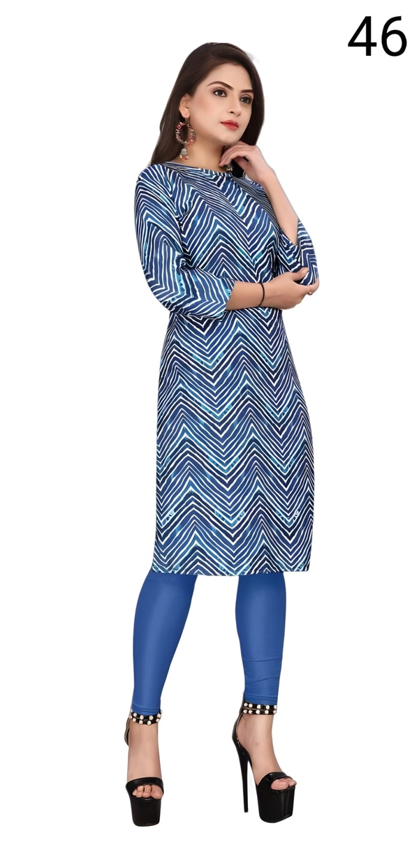 99 Fashion Bazaar  Women's Daily Wear Printed Straight Kurti - Blue, M