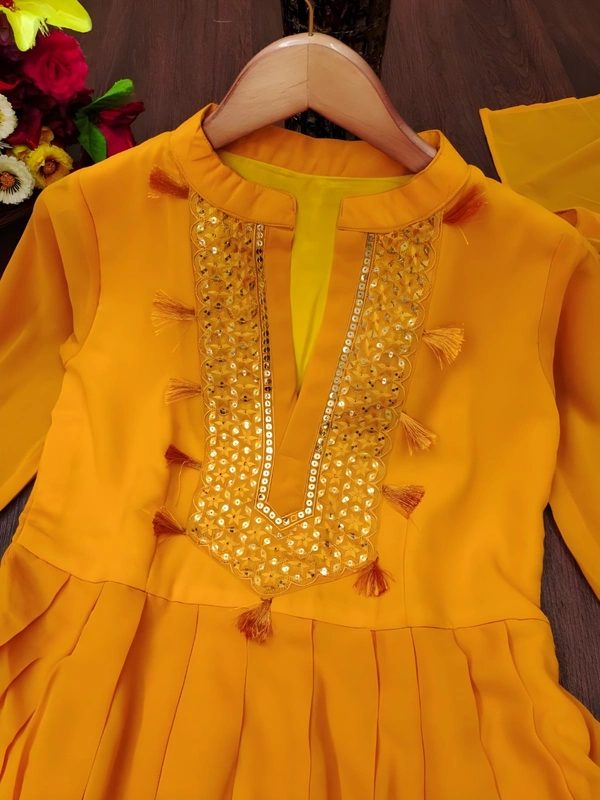 99 Fashion Bazaar Embroidered Gown with Dupatta in Solid Colors - Web Orange, XXL