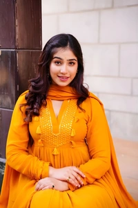 99 Fashion Bazaar Embroidered Gown with Dupatta in Solid Colors - Web Orange, XXL