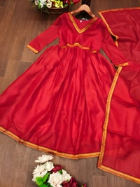 99 Fashion Bazaar Aliya Cut Anarkali Gown With Dupatta in Zari Border - Red, L