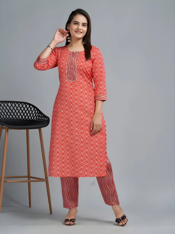 99 Fashion Bazaar Women's Daily Wear Digital Printed Kurti Set - Red, XXL