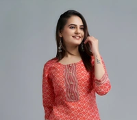 99 Fashion Bazaar Women's Daily Wear Digital Printed Kurti Set - Red, XXL