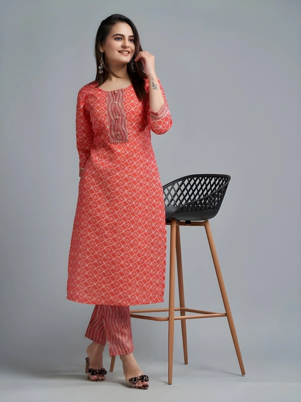 99 Fashion Bazaar Women's Daily Wear Digital Printed Kurti Set - Red, XXL