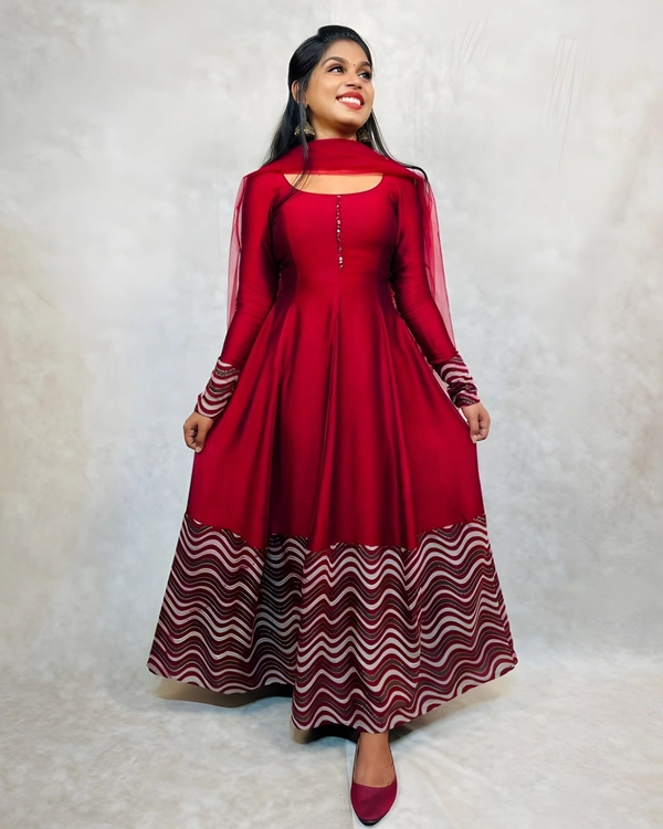 99 Fashion Bazaar Anarkali Gown with Dupatta Specially For Festive Wear - Guardsman Red, M