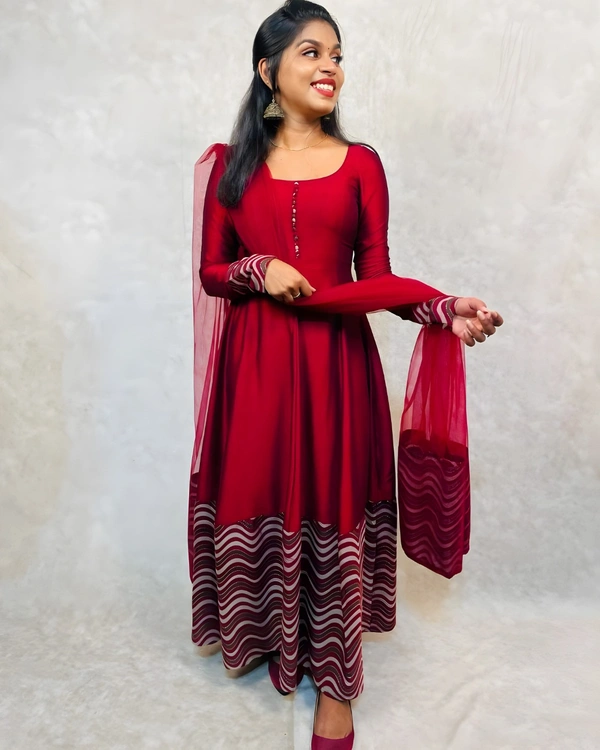 99 Fashion Bazaar Anarkali Gown with Dupatta Specially For Festive Wear - Guardsman Red, M