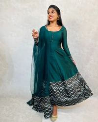 99 Fashion Bazaar Anarkali Gown with Dupatta Specially For Festive Wear - Pine Green, XXL