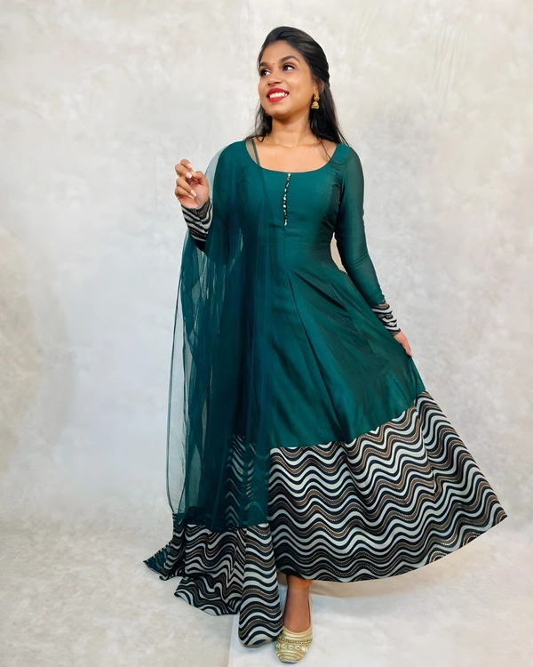 99 Fashion Bazaar Anarkali Gown with Dupatta Specially For Festive Wear - Pine Green, XXL