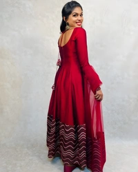 99 Fashion Bazaar Anarkali Gown with Dupatta Specially For Festive Wear - Guardsman Red, M