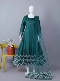 99 Fashion Bazaar Anarkali Gown with Dupatta Specially For Festive Wear - Pine Green, S