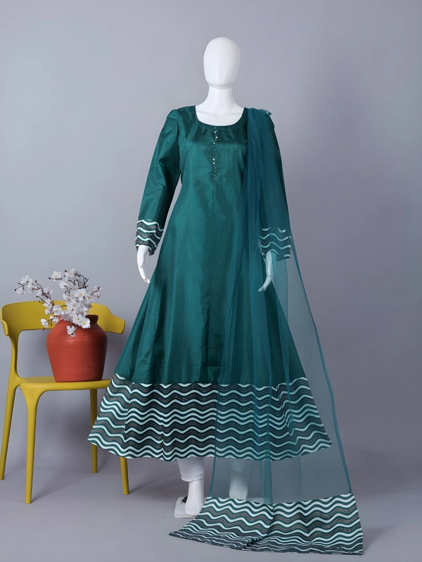 99 Fashion Bazaar Anarkali Gown with Dupatta Specially For Festive Wear - Pine Green, S