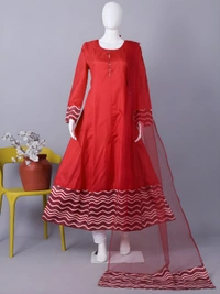 99 Fashion Bazaar Anarkali Gown with Dupatta Specially For Festive Wear - Guardsman Red, M