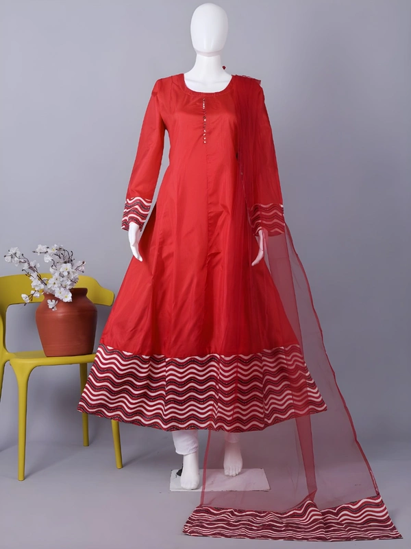 99 Fashion Bazaar Anarkali Gown with Dupatta Specially For Festive Wear - Guardsman Red, M