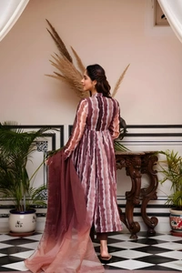 99 Fashion Bazaar Anarkali Set With Dupatta in  Organza Fabric - Brown, L