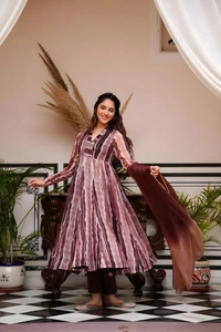 99 Fashion Bazaar Anarkali Set With Dupatta in  Organza Fabric - Brown, L