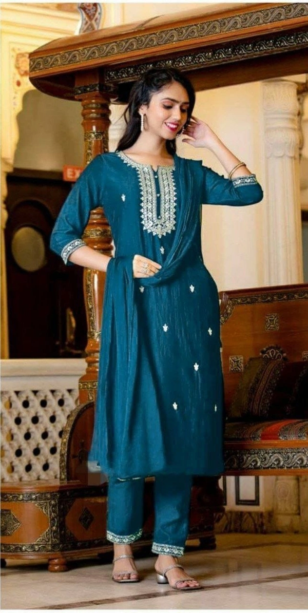 99 Fashion Bazaar Kurta Set with Dupatta in Cotton Fabric - Smalt, XL
