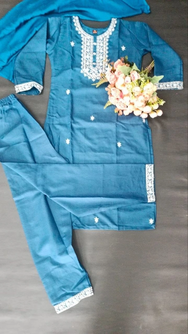 99 Fashion Bazaar Kurta Set with Dupatta in Cotton Fabric - Smalt, XL