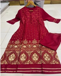 99 Bazaar  Kurta Set in Pure Rayon Foil Printed Fabric  - Bright Red, XXL