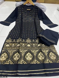 99 Bazaar  Kurta Set in Pure Rayon Foil Printed Fabric  - Black, S