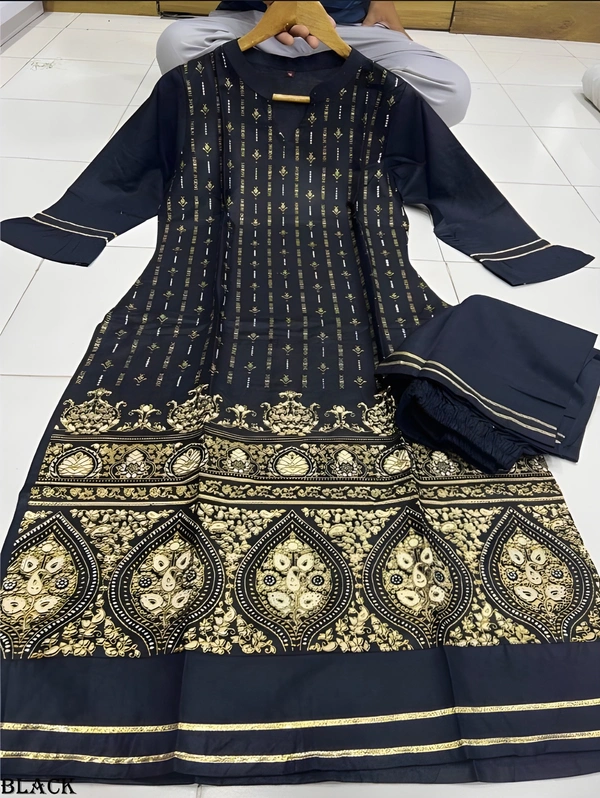 99 Bazaar  Kurta Set in Pure Rayon Foil Printed Fabric  - Black, S