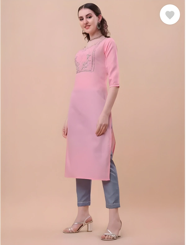 99 Fashion Bazaar Women's Cotton Blend Kurta Pant with Ethnic Embroidered Work Casual Wear - Pink, M
