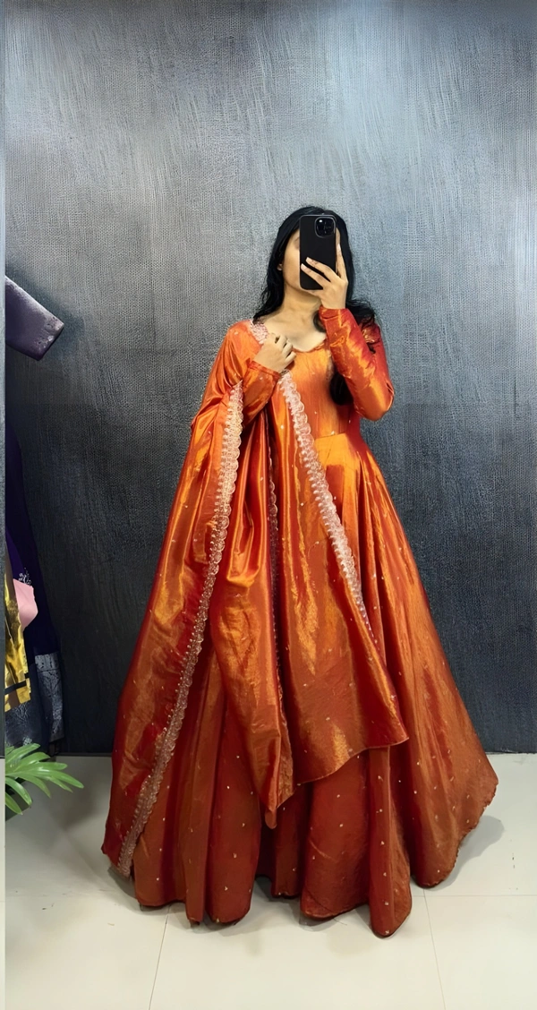 99 Fashion Bazaar Banarasi Tissu Fabric Gown with Embroidery Dupatta - Pizazz, XXL