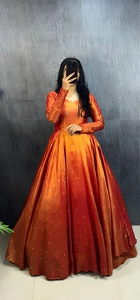 99 Fashion Bazaar Banarasi Tissu Fabric Gown with Embroidery Dupatta - Pizazz, XXL