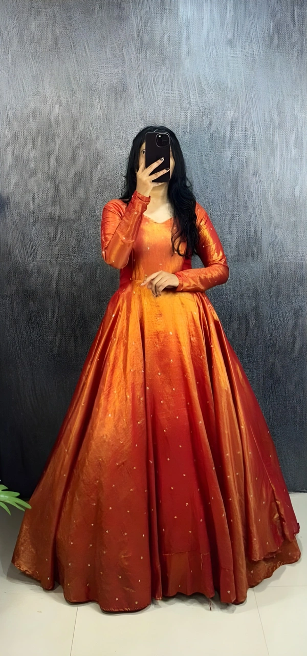 99 Fashion Bazaar Banarasi Tissu Fabric Gown with Embroidery Dupatta - Pizazz, XXL