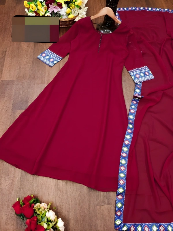 99 Fashion Bazaar A-LINE Kurti with Dupatta in Solid Colors - Maroon, M