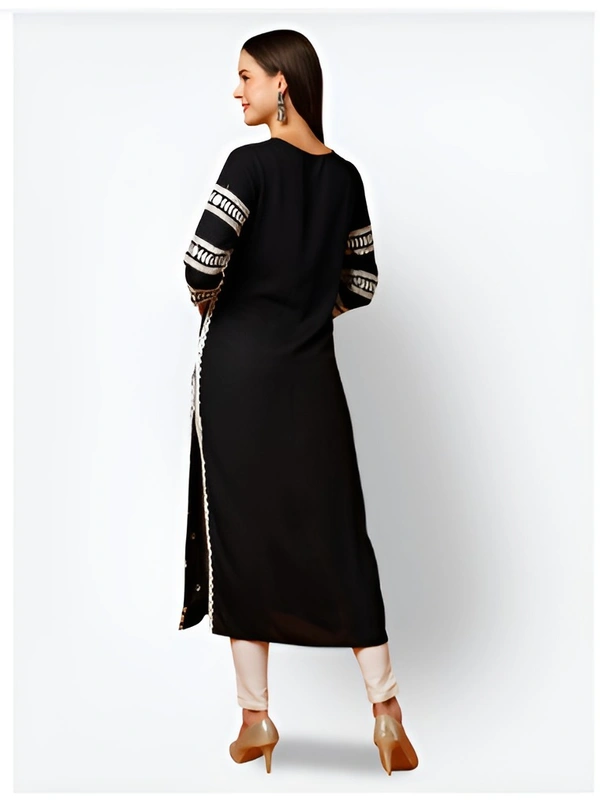 99 Fashion Bazaar Straight Embroidered Kurti in 100% Cotton Fabric  - Black, S