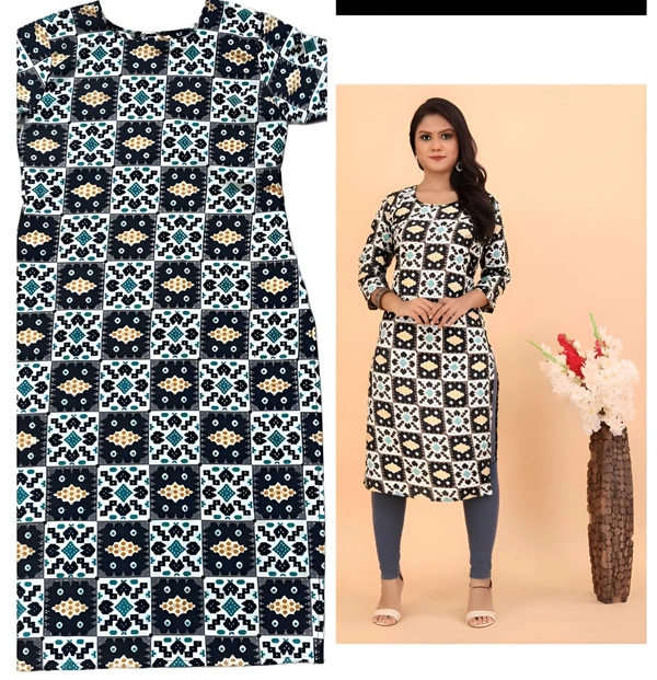 99 Fashion Bazzar  Women's Daily Wear Printed Straight Kurti - Outer Space, S