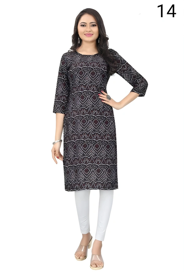 99 Fashion Bazaar  Women's Daily Wear Printed Straight Kurti - Black, XL
