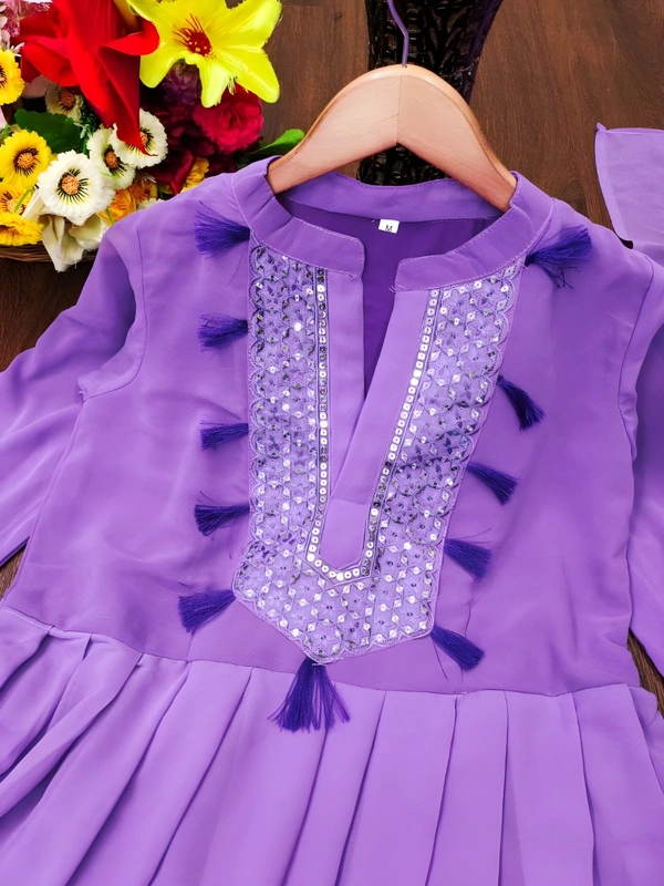 99 Fashion Bazaar Embroidered Gown with Dupatta in Solid Colors - Purple, XL