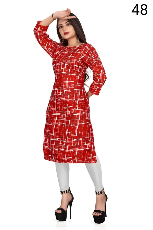 99 Fashion Bazaar  Women's Daily Wear Printed Straight Kurti - Cinnabar, L