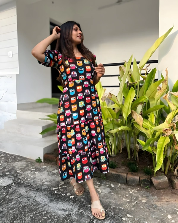 99 Fashion Bazaar A-Line Cotton Printed Dress - Black, L