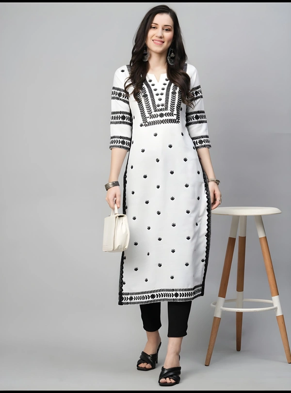 99 Fashion Bazaar Straight Embroidered Kurti in 100% Cotton Fabric  - White, S