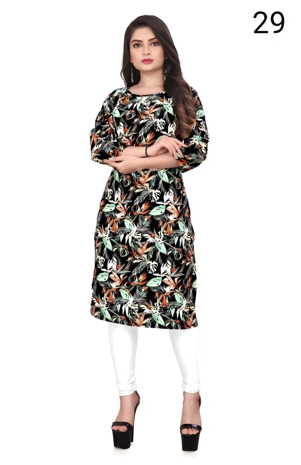 99 Fashion Bazaar  Women's Daily Wear Printed Straight Kurti - Black, M