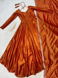99 Fashion Bazaar Banarasi Tissu Fabric Gown with Embroidery Dupatta - Pizazz, S