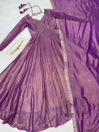 99 Fashion Bazaar Banarasi Tissu Fabric Gown with Embroidery Dupatta - Violet Eggplant, XL
